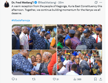 Statement on engagement in Kegonga. PHOTO/Screengrab by People Daily Digital/@RealMatiangi/X
