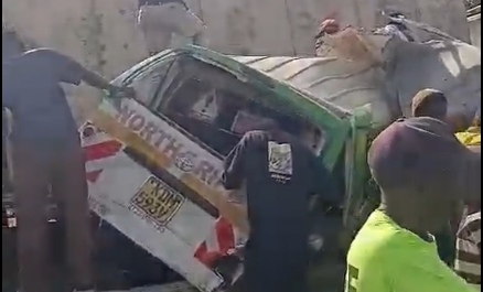 Wreckage of the matatu involved in a fatal crash at Chimoi along the Bungoma–Eldoret Highway. PHOTO/Screengrab by People Daily Digital/@loddca/X