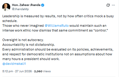 Statement on leadership and accountability. PHOTO/Screengrab by People Daily Digital/@JhandaMp/X
