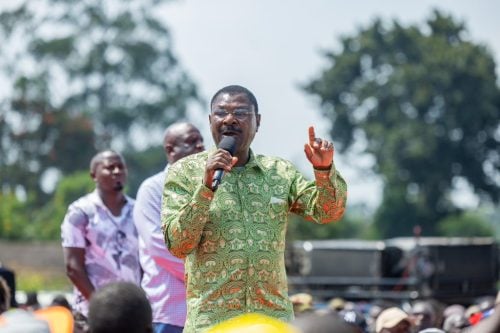 National Assembly Speaker Moses Wetang'ula speaks during a boda boda operators' empowerment programme at Emusire High School in Emuhaya Constituency, Vihiga County, on Friday, June 26, 2026. PHOTO/@HonWetangula/X