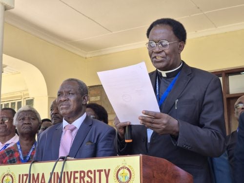 Rhagot during a press briefing on Uzima University’s accreditation status. PHOTO/Viola Kosome