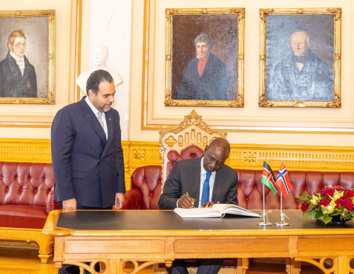 William Ruto and the President of the Norwegian Parliament, Masud Gharahkhani. PHOTO@WilliamsRuto/X