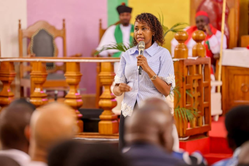 Pauline Njoroge speaks at AIPCA Thika Church on Sunday, June 14, 2026. PHOTO/https://www.facebook.com/osotsi2027