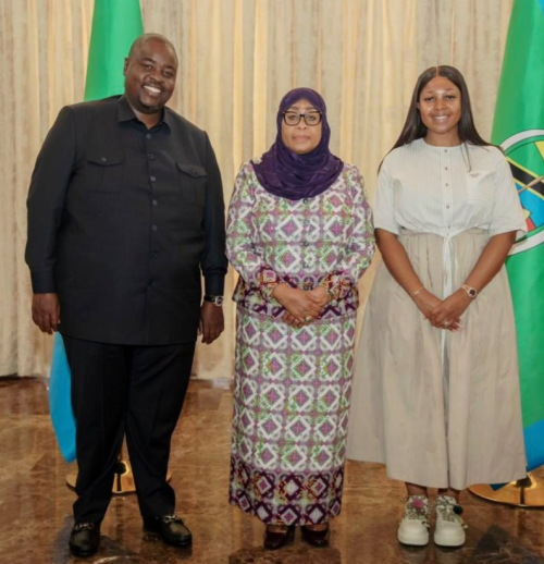 Zimbabwean businessman and entrepreneur Wicknell Chivayo and his wife pose for a photo with Tanzania president Samia Suluhu in April 2026. PHOTO/@sir_wicknell/Instagram