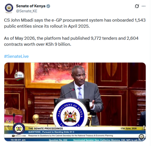 The Senate of Kenya X statement on Wednesday, June 17, 2026. PHOTO/Screengrab by People Daily Digital/@Senate_KE/X