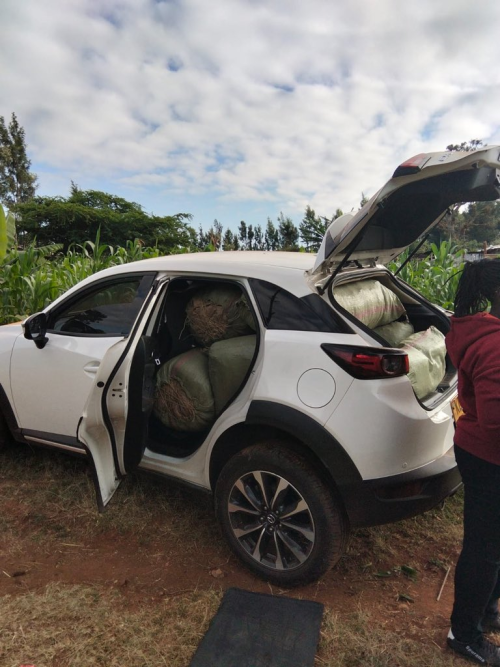 A vehicle recovered by the DCI, carrying seven sacks containing cannabis sativa, weighing a total of 154 kilograms. PHOTO/@DCI_Kenya/X