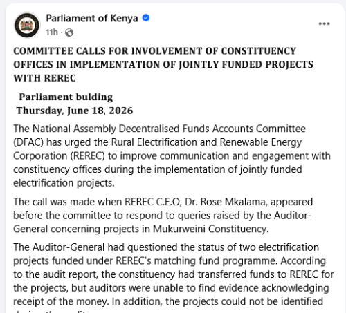 Part of the statement by the Parliament of Kenya on Thursday, June 18, 2026. PHOTO/Screengrab by People Daily Digital/https://www.facebook.com/ParliamentKE/Facebook