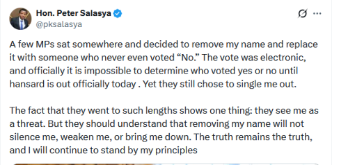 Mumias East MP Peter Salasya's X post on June 19, 2026. PHOTO/Screengrab by People Daily Digital/@pksalasya/X