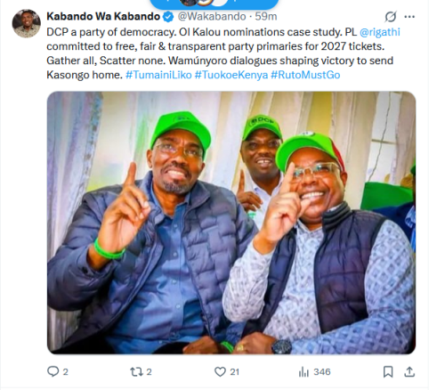 Former Mukurweini MP Kabando wa Kabando's X post on Friday, June 19, 2026. PHOTO/Screengrab by People Daily Digital/@Wakabando/X