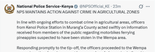 Part of the statement by the National Police Service on Tuesday, June 2, 2026. PHOTO/Screengrab by People Daily Digital/@NPSOfficial_KE/X