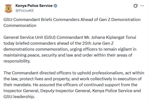 Part of a statement by the Kenya Police Service on Tuesday, June 23, 2026. PHOTO/Screengrab by People Daily Digital/@PoliceKE/X