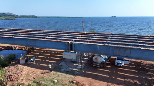 Construction work progresses at the Dhogoye Bridge, a project expected to improve connectivity between Siaya and Busia counties. PHOTO/Viola Kosome