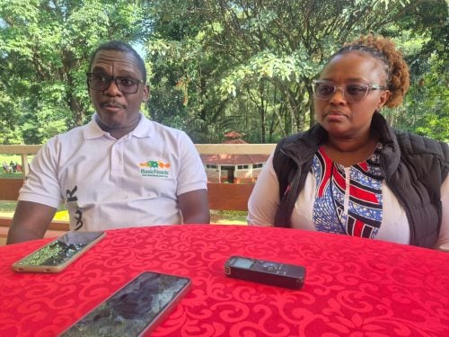 Basic Needs Basic Rights Kenya Communication, Advocacy and Project Officer Eugene Wanekeya (left) and Media Council of Kenya Press Freedom and Advocacy Manager Rebecca Mutiso during a press briefing in Kakamega on July 7, 2026. PHOTO/Viola Kosome