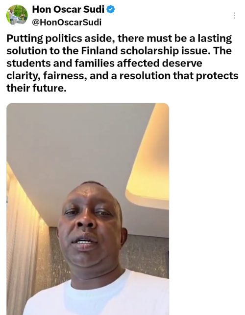 Kapseret MP Oscar Sudi X statement on Sunday, July 26, 2026. PHOTO/Screengrab by People Daily Digital/@HonOscarSudi/X