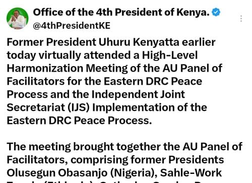 Former President Uhuru Kenyatta statement on July 25, 2026. PHOTO/Screengrab by People Daily Digital/@4thPresidentKE/X