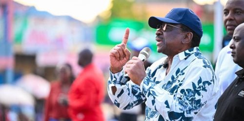 Siaya Governor James Orengo speaks during a Linda Mwananchi Rally in Nyamira on July 3, 2026. PHOTO/https://web.facebook.com/profile.php?id=100044525912485