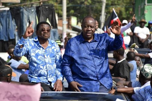James Orengo and Fred Matiang'i during a political meeting in Ahero. PHOTO/https://www.facebook.com/Dr. Fred Matiang’i