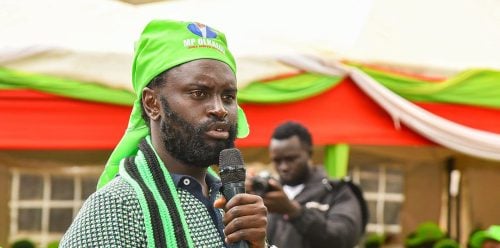 Nyandarua Senator John Methu speaks during a campaign rally for DCP's Kamau Ngotho in Ol Kalou on July 8, 2026. PHOTO/https://web.facebook.com/JohnMuhiaMethu