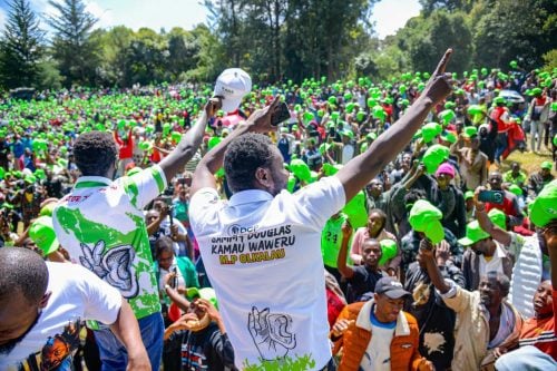 A wider shot of Kamau Ngotho and DCP supporters during a grand finale rally in Ol Kalou. PHOTO/https://web.facebook.com/kamausammyngotho