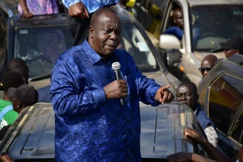 Fred Matiang'i addresses Ahero residents after attending a church service at Apondo SDA on July 4, 2026. PHOTO/Viola Kosome