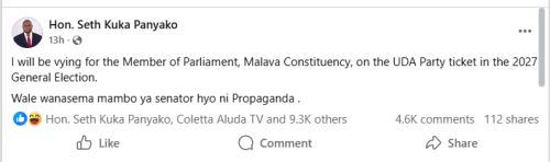 A statement by Seth Panyako defecting from the Democratic Action Party (DAP-K) and joining the United Democratic Alliance (UDA) on Thursday, July 17, 2026. PHOTO//Screengrab by People Daily/https://www.facebook.com/Kukapanyako