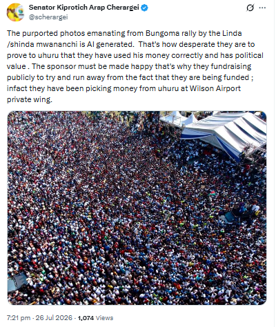 Statement on Linda Mwananchi rally in Kisumu. PHOTO/Screengrab by PD Digital/@scherargei/X