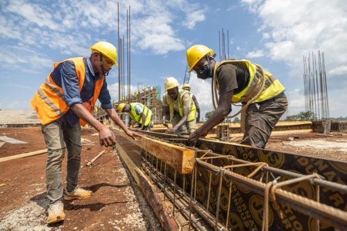 Construction workers at Kapsabet Stadium in Nandi County.