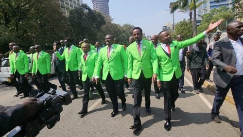 DCP members pose for a photo on Tuesday, July 28, 2026, during the swearing-in ceremony of Ol Kalou MP-elect Sammy Douglas Kamau Ngotho. PHOTO//https://www.facebook.com/wanjiku.muhia.1