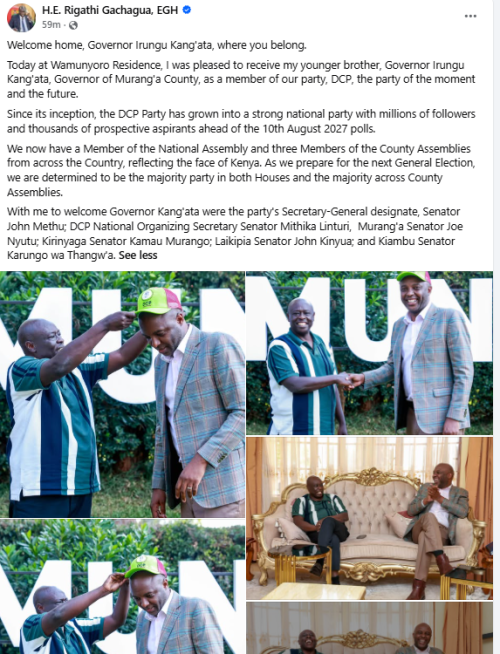 A screenshot of Rigathi Gachagua's statement. PHOTO/Screengrab by People Daily Digital/https://www.facebook.com/DPGachagua