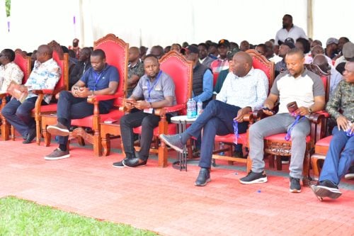 Edwin Sifuna and other Linda Mwananchi leaders during the burial in Bungoma. PHOTO/@George Natembeya/X