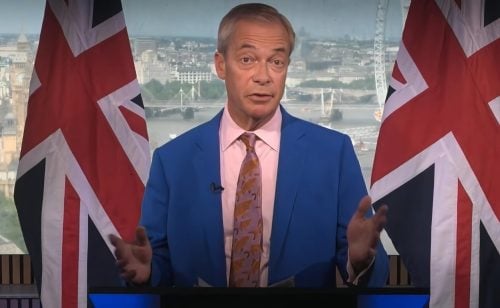 Nigel Farage while delivering his resignation statement. PHOTO/@Joseph_Boam/X