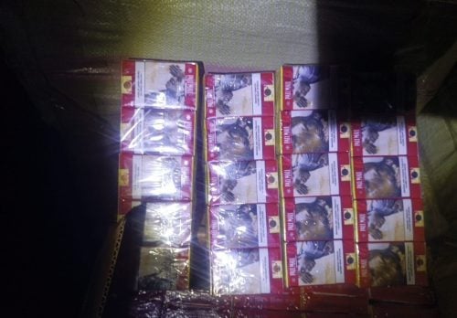Several packets of ciggarettes during a police operation in Umoja estate in Makongeni, Thika West Sub County. PHOTO/@DCI_Kenya/X