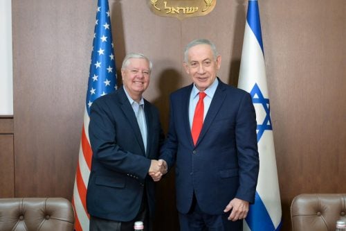 Lindsey Graham and Israeli Prime Minister Benjamin Netanyahu during a past meeting. PHOTO/@netanyahu/X