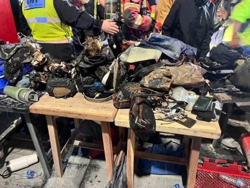 Personal belongings recovered from Rong Beer Na Lat Phrao bar are seen outside the venue after a deadly fire killed at least 27 people in Bangkok's Chatuchak district. PHOTO/@The_PattayaNews/X
