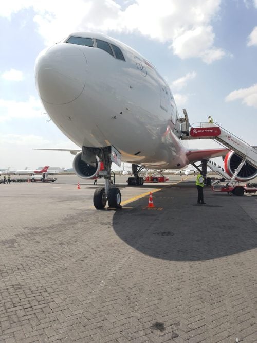 A front view of Kenya Airways Boeing 777-300ER. PHOTO/@KenyaAirways/X