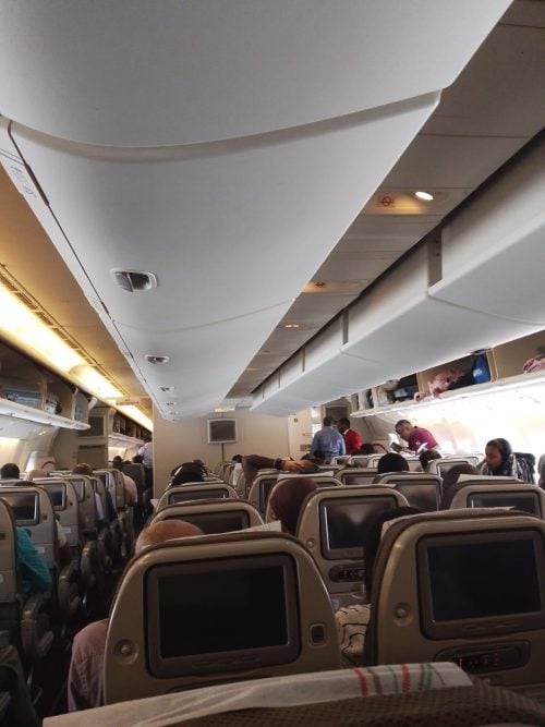 A view of the economy class cabin aboard a Kenya Airways Boeing 777-300ER during a flight from Nairobi to Mombasa on Wednesday, July 15, 2026. PHOTO/@KenyaAirways/X