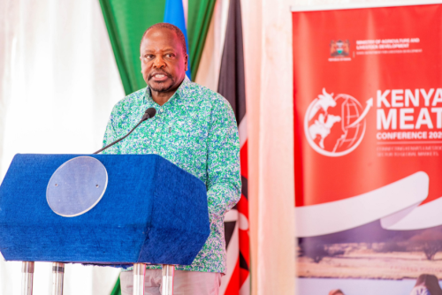 Agriculture Cabinet Secretary Mutahi Kagwe speaking during the opening of the Kenya Meat Conference 2026 in Nyeri on Wednesday, July 8, 2026. PHOTO/@CS_MoALD/X