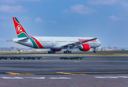 Kenya Airways Boeing 777-300ER taking off at JKIA on Wednesday July 15, 2026. PHOTO/@KenyaAirways/X