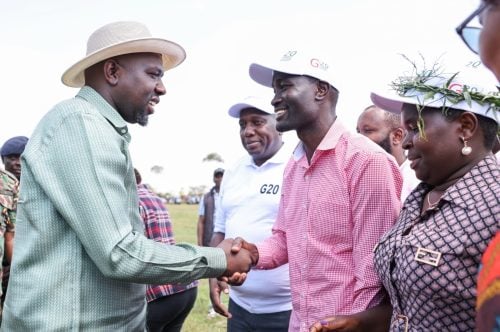 Interior Cabinet Secretary Kipchumba Murkomen shaking hands with residents on Saturday, July 25, 2026. PHOTO/@kipmurkomen/X