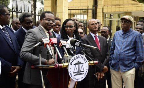 Lawyers addressing the press during their court boycott on Wednesday, July 22, 2026. PHOTO/@FaithOdhiambo8/X