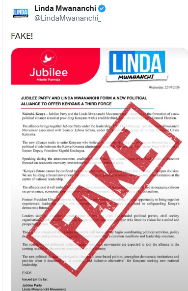 Linda Mwananchi's statement on Jubilee alliance