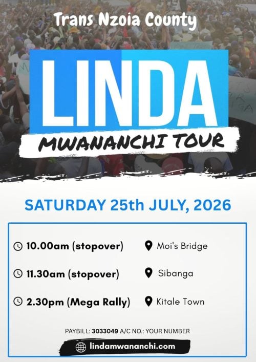 The Linda Mwananchi programme for the Trans Nzoia tour. PHOTO/@edwinsifuna/X