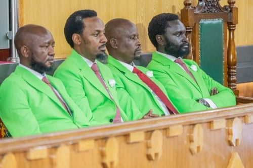 Nyandarua Senator John Methu leaves the seat reserved for the Deputy President in the Speaker's Gallery after complying with Speaker Moses Wetang'ula's directive during the swearing-in of Ol Kalou MP Sammy Douglas Kamau Ngotho on Tuesday, July 28, 2026. PHOTO//Screengrab by People Daily Digital from YouTube.
