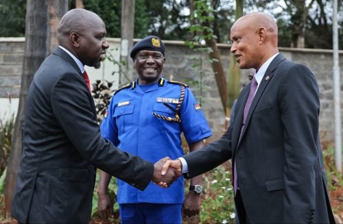 Interior CS Kipchumba Murkomen meets DCI Director Mohamed Amin during the launch of the Multi-Biometric Identification System (MBIS) – ABIS Version 5 at DCI headquarters. PHOTO@kipmurkomenX