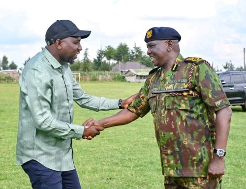 Interior Cabinet Secretary Kipchumba Murkomen with Inspector General of Police Douglas Kanja during a public baraza on Saturday July 25, 2026 in Keringet, Nakuru County. PHOTO/OnesimusKipchumbaMurkomen/FB