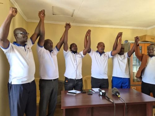 Nyanza KNUN officials during a press briefing in Kisumu on July 28, 2026. PHOTO/Viola Kosome