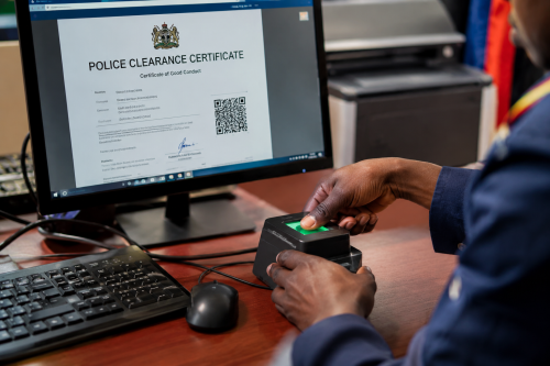 A biometric fingerprint scanner used during the processing of Police Clearance Certificates.