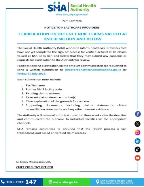 The SHA public notice. PHOTO/@_shakenya/X
