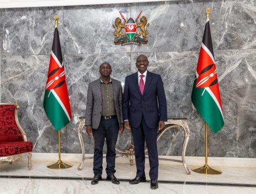 Samuel Muchina and President William Ruto at State House. PHOTO/@ChiefAdhara/X