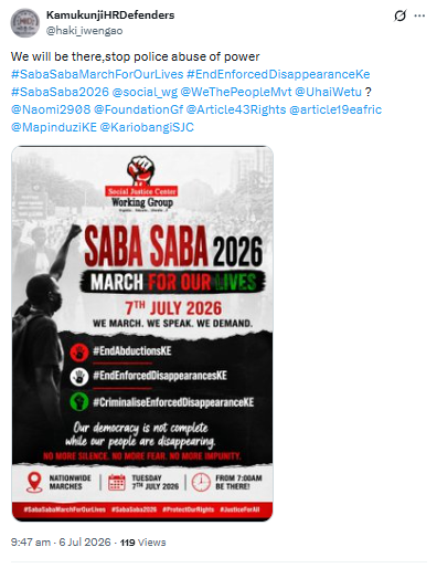 Statement on the planned Saba Saba demonstrations. PHOTO/Screengrab by PD Digital/@haki_iwengao/X
